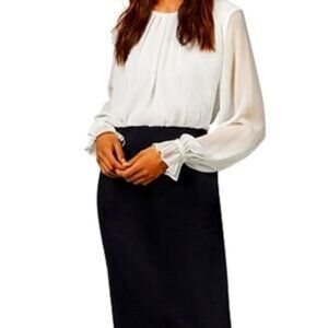 Ted Baker London White and Black Long Sleeve Dress